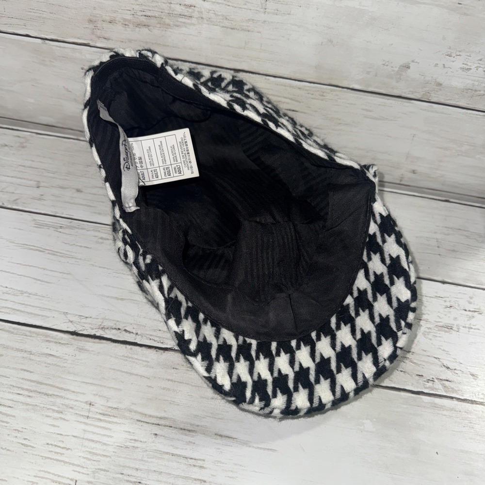 Disney Parks Hat Womens Adult White Black Houndstooth Newsboy Mickey Accent Cap - Picture 3 of 9